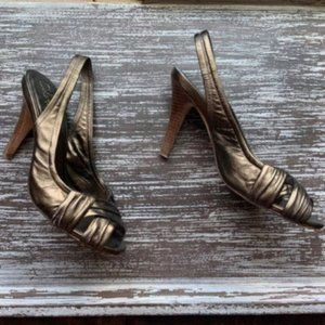 Cole Haan Air Brown Gold Leather Slingback Heels